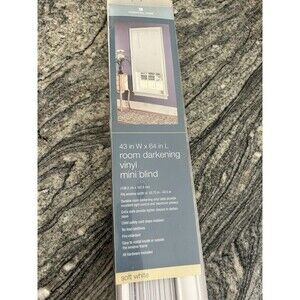 Essential Home Room Darkening Vinyl Mini Blind 43”x64” White - New in Box
